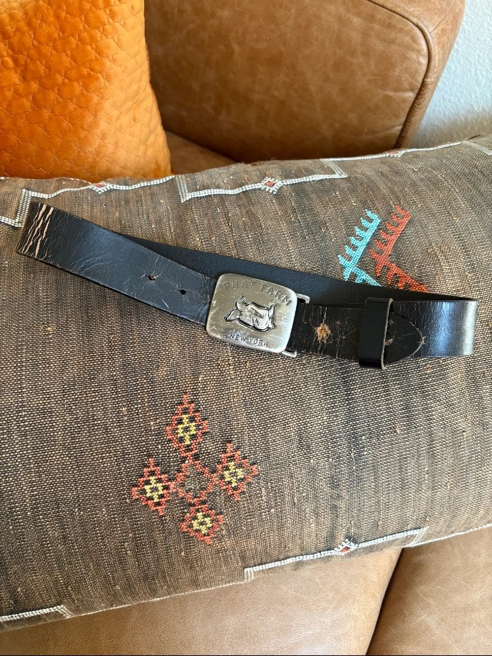 Vintage Phat Farm New York Metal Buckle Leather Belt